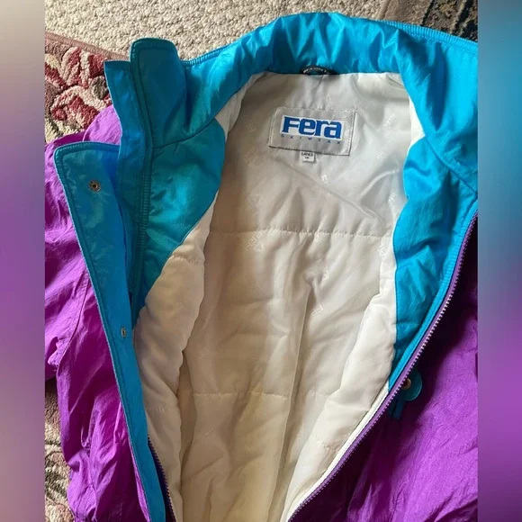 Vintage 80s One Piece Ski Snowboarding Suit Purple Turquoise Size 16 by Fera - Picture 10 of 17